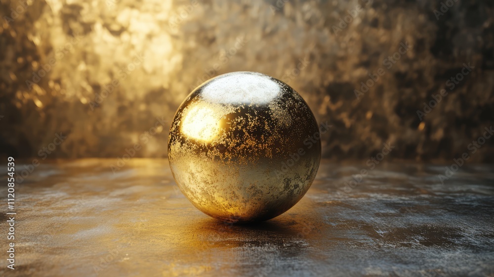 Aufkleber Shiny gold sphere on textured surface with warm lighting creating an elegant and luxurious atmosphere suitable for various design projects.