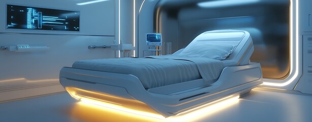 Future of Healing Beds, Futuristic Medical Bed with Soft Luminescence