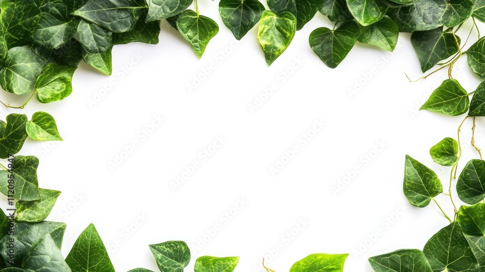 Poster lush green leaf border creating a natural frame on a clean white background for botanical or organic