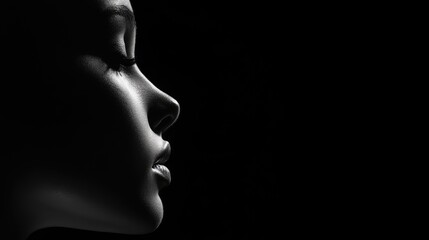 Elegant profile of a woman showcasing clear skin and beauty in monochrome highlighting skincare and facial treatment concepts.