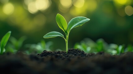 Sustainable growth concept with green plant emerging from soil symbolizing environmental stewardship and resource conservation in business