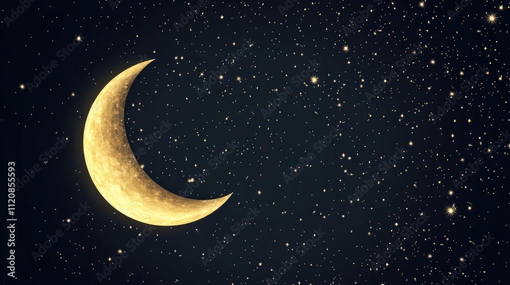 Aufkleber Half moon glowing in a starry night sky with ample space for custom text and graphics perfect for celestial themed designs and artworks