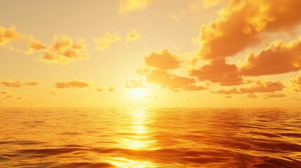 Fototapeta premium Summer Sunset Over Tranquil Sea with Golden Light and Colorful Clouds in the Evening Sky Reflecting on Calm Water Landscape