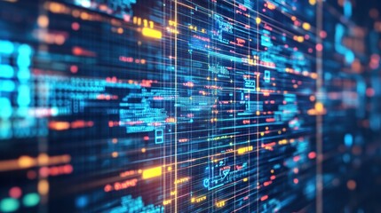 Fototapeta premium Digital data visualization with vibrant lines and patterns.