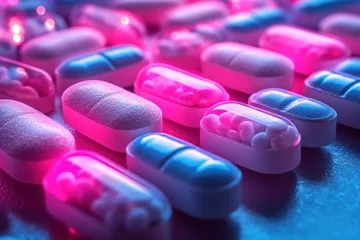 Fototapete Rund Macro Photography of Colorful Pills as Abstract Medicinal Landscapes with Intricate Textures and Patterns © smalltinykid