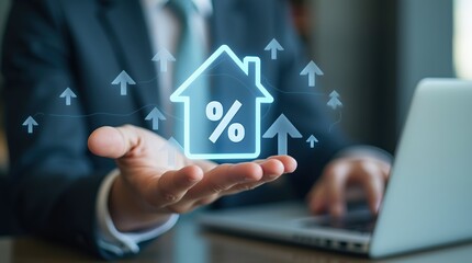 Fototapeta premium Businessman Engages With Digital Real Estate Interface