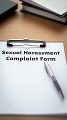 Sexual Harassment Complaint Form on Clipboard on Wooden Desk