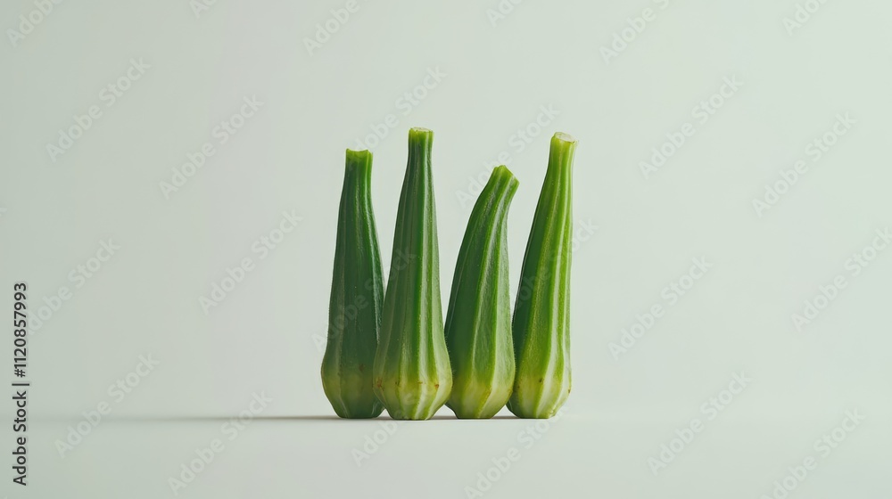 Aufkleber fresh okra pods arranged elegantly on a soft green background highlighting their vibrant color and n