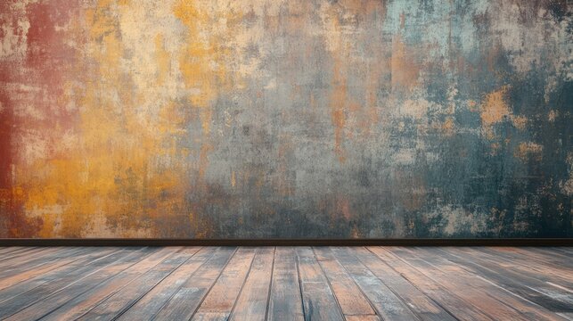 Modern abstract textured wall with wooden floor in a minimalist interior design setting for creative backgrounds and decor concepts