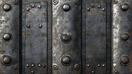 Fototapeta premium Seamless Iron Plate Texture with Metal Rivets for Industrial and Artistic Design Background Use