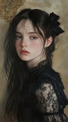 Portrait of a Mysterious Woman in a Black Lace Dress