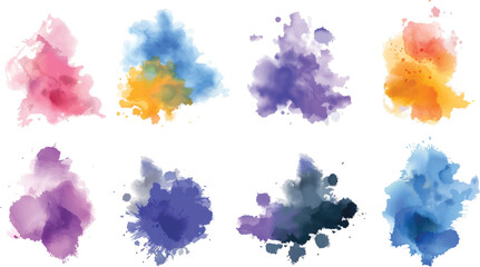 colorful brush strokes on a white background, ideal for use in design and art projects, Set of watercolor circles brush multicolored. watercolor on white background. 