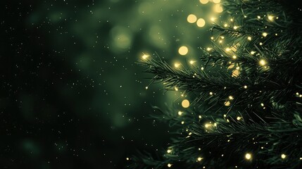 Enchanting Christmas Tree Branch with Fairy Lights and Soft Snowfall