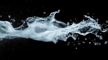 Dynamic milk splash captured in motion against a black background showcasing fluidity and texture in a striking abstract composition.