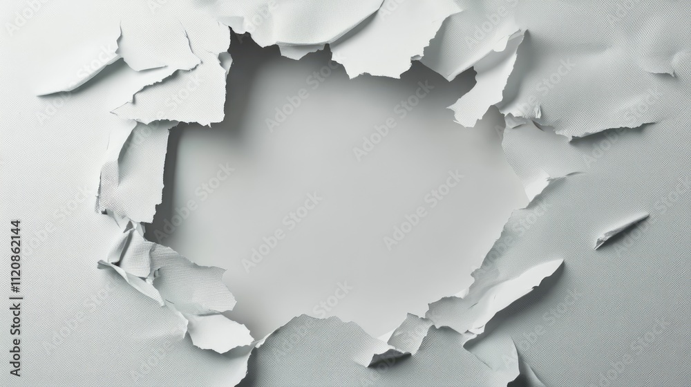 Poster torn paper backdrop with hole in studio setting for creative copy space and unique design concepts