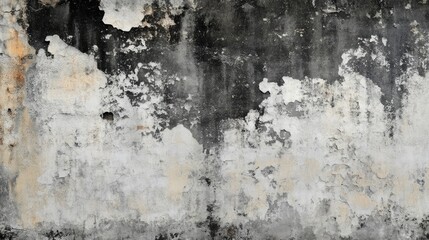 Fototapeta premium Aged concrete wall texture with peeling paint in grayscale abstract design ideal for backgrounds or artistic projects.