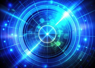 Fototapeta premium Futuristic Radiation Detection, Glowing Blue Radar, Bokeh, Sci-Fi Technology, Advanced Scanner