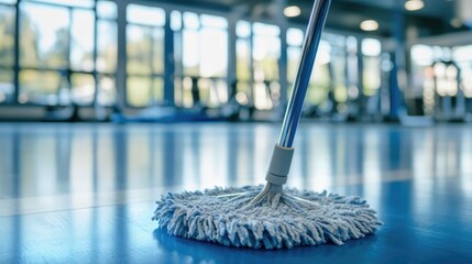 Large cleaning mop designed for gym floors with a focus on hygiene and efficient dirt removal in a fitness environment