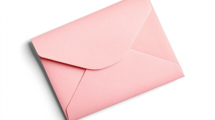 Open pink envelope letter isolated on a clean white background, viewed from above, emphasizing shape and texture, stationery, communication, minimalistic design.