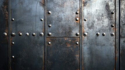 Fototapeta premium Rustic metallic texture with rivets detailed background for industrial design and artistic projects.