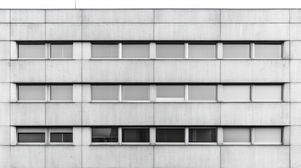 Geometric concrete windows on a modernist brutalist office building facade showcasing angular design and minimalist architecture aesthetics