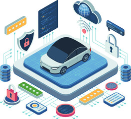 Isometric Car with Cybersecurity Features and Digital System