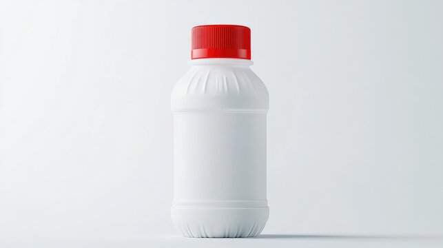 Milk in plastic bottle with red cap isolated on white background for packaging and beverage industry use