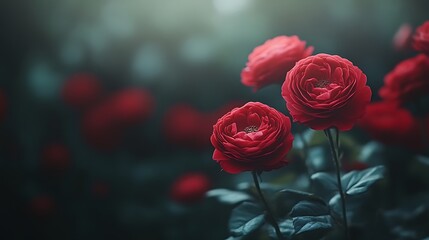 Deep Red Roses Bloom in a Garden Setting