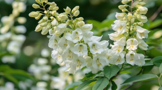 Wrightia religiosa flowers bloom elegantly on a tree branch, showcasing fresh and beautiful blossoms in a vibrant garden setting.