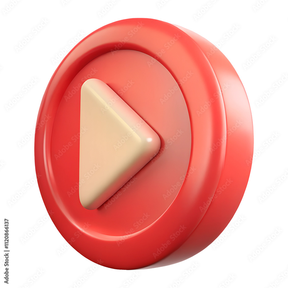 Canvas Prints red video play button 3d icon in cartoon plastic style minimal isolated on transparent white backgro