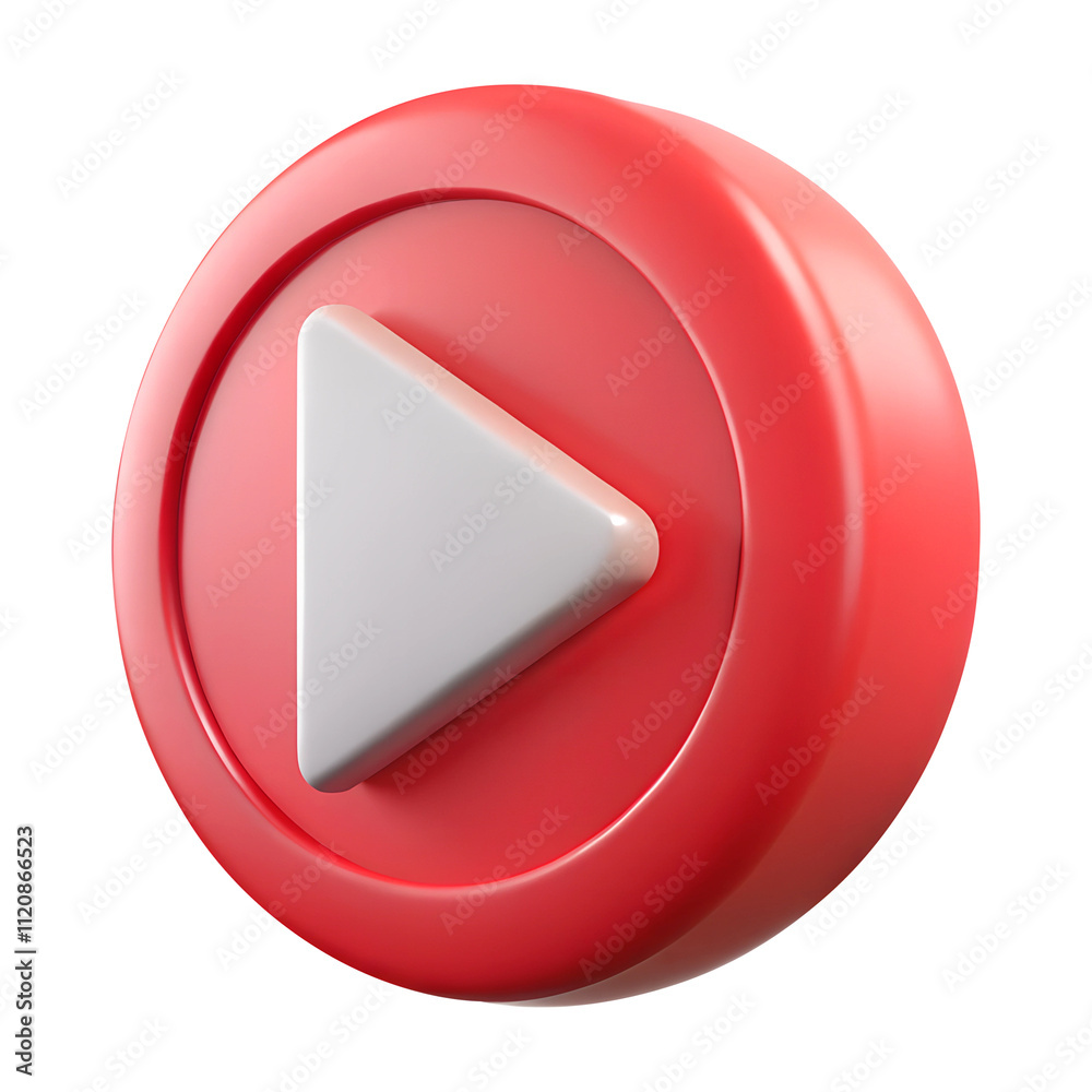 Canvas Prints red video play button 3d icon in cartoon plastic style minimal isolated on transparent white backgro