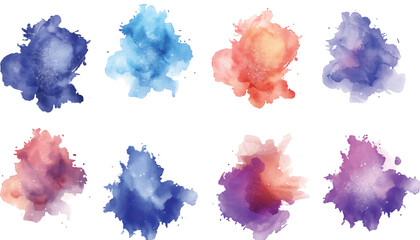 Set of watercolor circles brash multicolored. watercolor on white background. There are a set of watercolor circles splashed and brash in multiple colors.