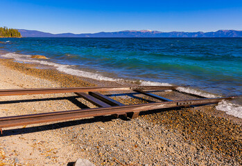 Boat Launch Tracks Disappearing Into The Waves on The Shore of Lake Tahoe, Ed Z'berg- Sugar Pine...