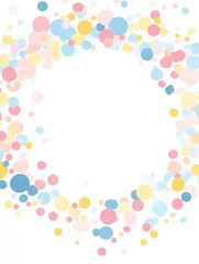 Light blue, pink and yellow round border on white. Vector childish frame background, kids party birthday celebration card.