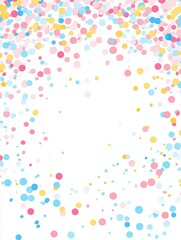 Light blue, pink and yellow round border on white. Vector childish frame background, kids party birthday celebration card.