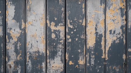 Obraz premium Weathered grey wooden garage door with peeling paint requiring maintenance and restoration in need of repair and repainting.