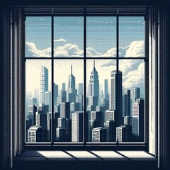 7 ASCII Art Skyline The city skyline seen through the window ren