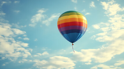 Fototapeta premium Rainbow Hot Air Balloon Ascending In A Cloudy Sky