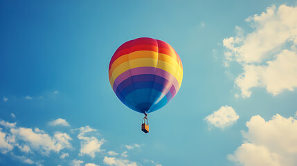 Fototapeta premium Colorful Hot Air Balloon Soaring Through a Blue Sky