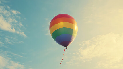 Fototapeta premium Rainbow Balloon Ascends Into A Sunny Sky