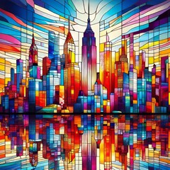 7 Vibrant Glass New York City A colorful glass artwork of the Ma