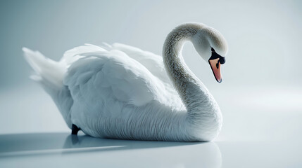 Obraz premium A white swan is laying on its back on a white surface