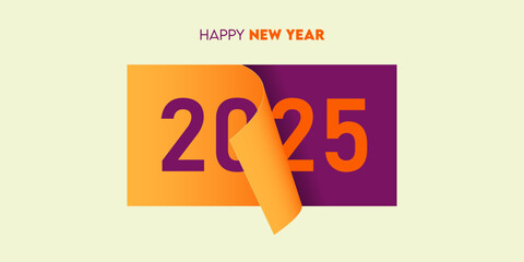 Happy new year 2025 celebration greeting card and social media post or banner design template in torn paper or paper tear or paper peel style. Vector 