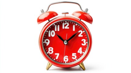 Classic red alarm clock displaying seven o'clock symbolizing morning routine and readiness for breakfast and work responsibilities.