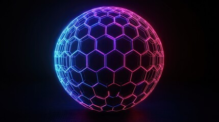 Neon sphere with hexagonal pattern.