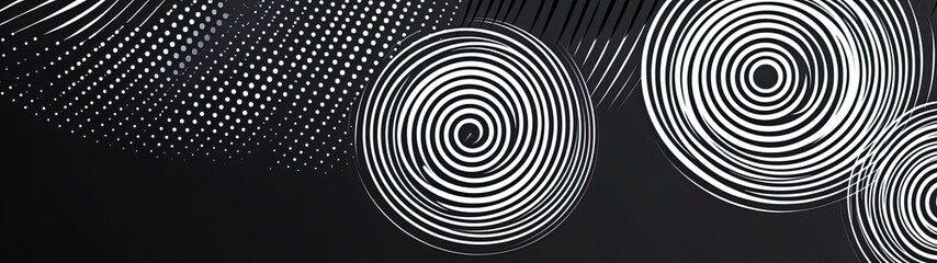 Obraz premium Abstract grayscale spiral and dotted pattern design.