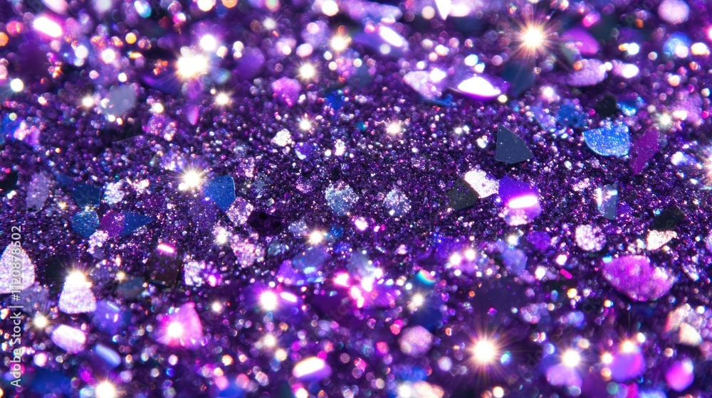 Poster glittering violet background with sparkling reflections and vibrant lights creating a dazzling and f