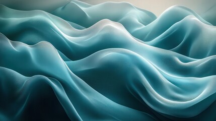 Obraz premium Abstract Waves of Teal and Silver Fabric Art with Shimmering Textures and Smooth Curves
