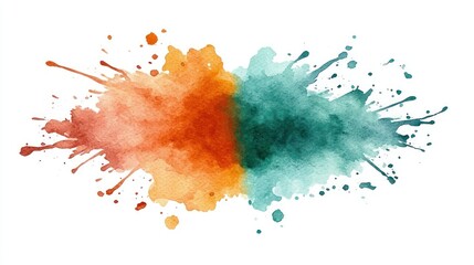 Fototapeta premium Abstract watercolor splash in orange and teal hues, ideal for backgrounds or artistic designs.