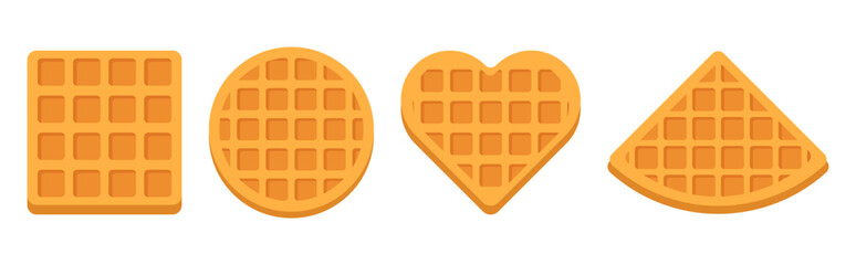 Set of waffle different shape flat illustration clipart cartoon
